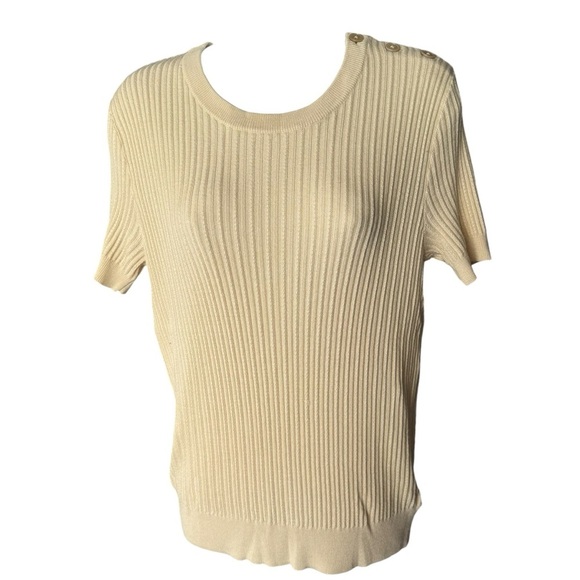 Ralph Lauren Purple Label Sweater Blouse Women's SZ.
L Cream Wool Silk Ribbed - Picture 2 of 16
